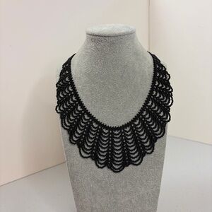 Vintage Black Beaded Bib Necklace Statement Collar Gothic Victorian Whimsigoth